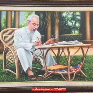 Tranh bác hồ nghồi ghế mây treo tường SN34