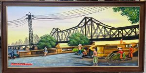 Tranh cầu long biên hà nội khung gỗ SN103