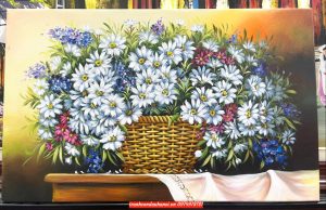 Tranh hoa cúc giỏ hoa cúc, tranh sơn dầu SN77