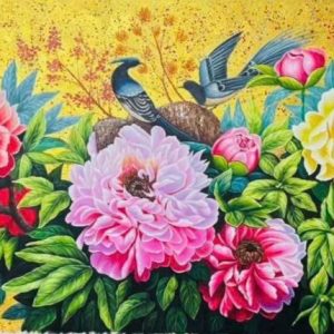 tranh hoa mẫu đơn dát vàng đẹp SN106