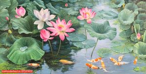 Tranh hoa sen , tranh hoa sen cá tài lộc SN10