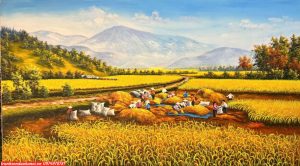 Tranh đồng quê mùa màng bội thu, mùa gặt lúa SN9