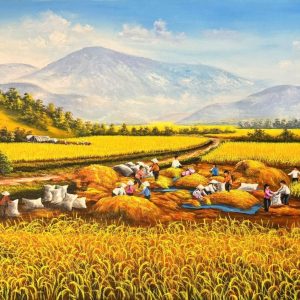 Tranh đồng quê mùa màng bội thu, mùa gặt lúa SN9
