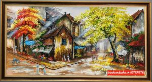 Tranh sơn dầu phố cổ hà nội mua thu SN19