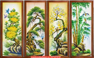 Tranh sơn dầu tứ quý tùng cúc trúc mai SN83