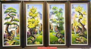 Tranh tùng cúc trúc mai- tranh sơn dầu tứ quý SN60