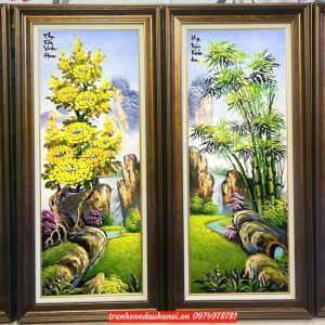 Tranh tùng cúc trúc mai- tranh sơn dầu tứ quý SN60