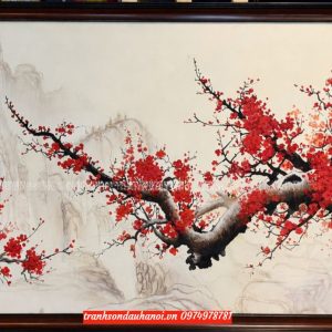Tranh hoa đào cành đào sơn dầu SN113