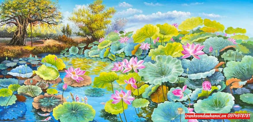 Bức tranh hoa sen treo nhiều đẹp SN110