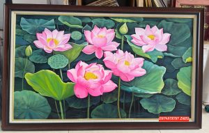 tranh hoa sen son dau